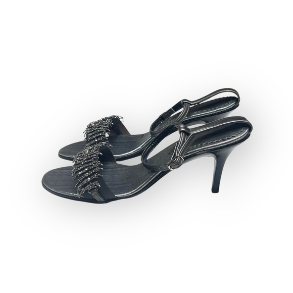 Vintage: new Pierre Cardin ♚ Beaded Kitten Heels ♚ Chain Mail ♚ Gunmetal ♚ 8.5M - Picture 8 of 16